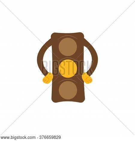Traffic Light With A Yellow Signal. Standby Mode. Wait. Regulation Of Traffic At The Intersection. I
