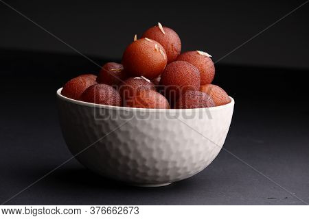 Indian Dessert Gulabjamun Fried Sweet Balls Socked In Sugar Syrup
