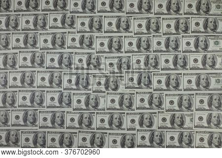 Group Of Money Stack Of 100 Us Dollars Banknotes A Lot Of Is Arranged In A Beautiful