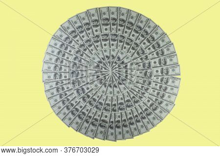 Group Of Money Stack Of 100 Us Dollars Banknotes A Lot Of Is Arranged In A Beautiful Circle With Cli