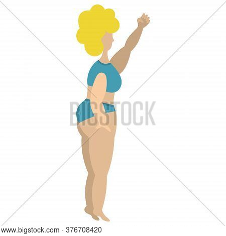 The Lady Is Protesting. The Blonde Girl Raised Her Fist Up. Body Positive. Vector Stock Illustration