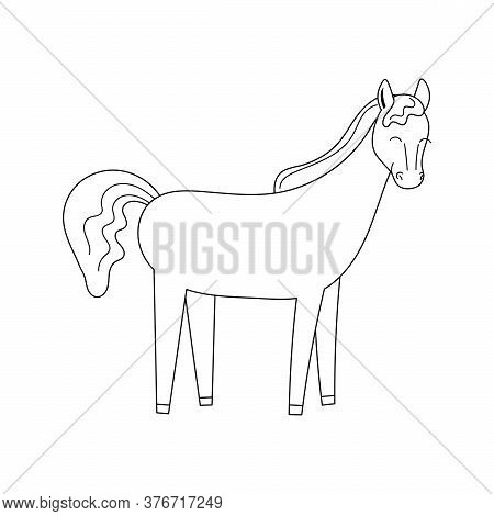 Cute Contour Doodle Horse. Horseback Riding. Illustration For Childrens Coloring Book. Vector Isolat