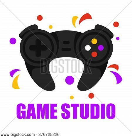 Game studio logo vector isolated. Black gaming controller. Play games with modern device. Abstract design of logotype