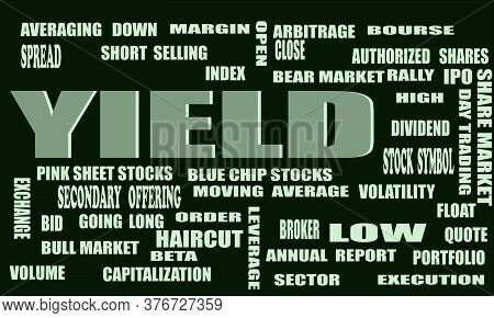 Share Market Related Text Cloud Presented On Colorful Vector Abstract For Magazine Prints.