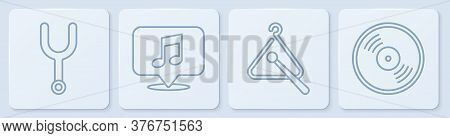 Set Line Musical Tuning Fork, Triangle Musical Instrument, Musical Note In Speech Bubble And Vinyl D