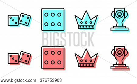 Set Line King Playing Card, Game Dice, Game Dice And Casino Poker Trophy Cup Icon. Vector