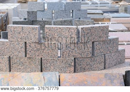 Granite Stones Are Sold In Construction Shop. Building Materials For Decoration And Construction. Co