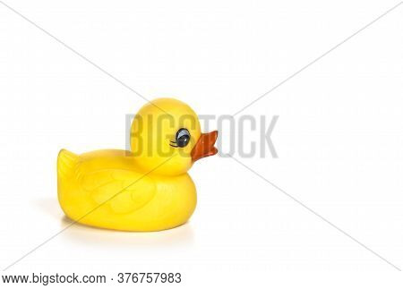 Yellow Rubber Duck For Bath Isolated On White Background