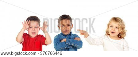 Children taunting classmatering isolated on a white background
