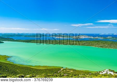 Spectacular Landscape On Adriatic Sea In Croatia, Panoramic View Of Ornithological Nature Park Vrana