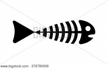 Fish Bones Silhouette Isolated On White Background. Flat Vector Illustration.