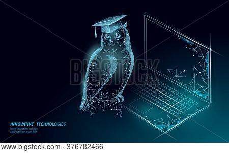 Owl Bird Symbol Of Wise Education. E-learning Distance Concept. Graduate Certificate International G