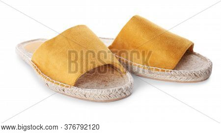 Slide Sandals Isolated On White. Beach Accessory