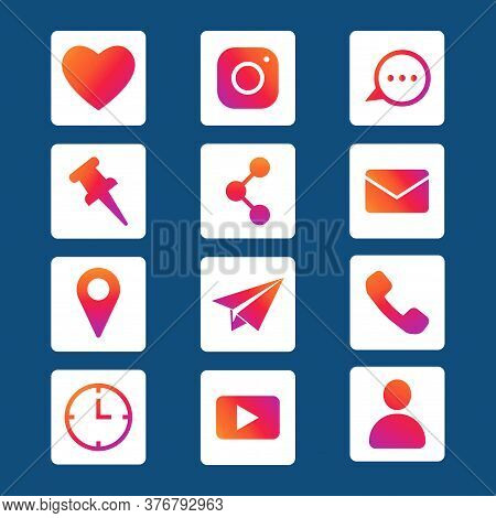 Set Of Popular Web Icons Social Media Logos, Finance And Communication.
