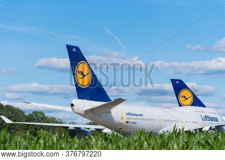 Enschede, Netherlands - July 12, 2020: Boeing 747-400 Airplanes Stalled During The Corona Crisis On 