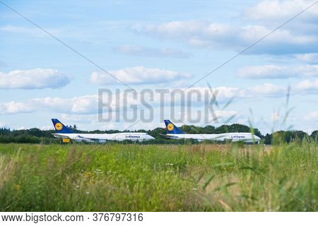 Enschede, Netherlands - July 12, 2020: Boeing 747-400 Airplanes Stalled During The Corona Crisis On 