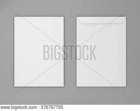 Blank Paper C4 Envelope. 3d Illustration On Gray Background