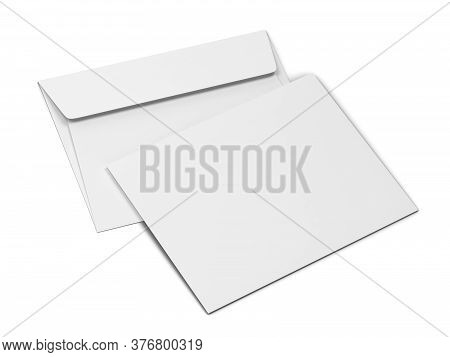 Blank Paper Envelope Mockup. 3d Illustration Isolated On White Background