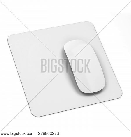 Blank Modern Computer Mouse With Pad Mockup. 3d Illustration Isolated On White Background