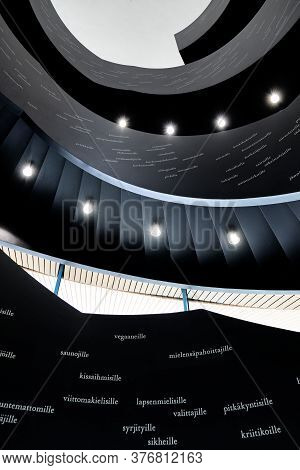 Helsinki, Finland - July 1, 2020: The Spiral Staircase Of Oodi Library