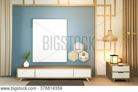 Modern Dark Blue Room,minimal Design Japanese Style. 3D Rendering