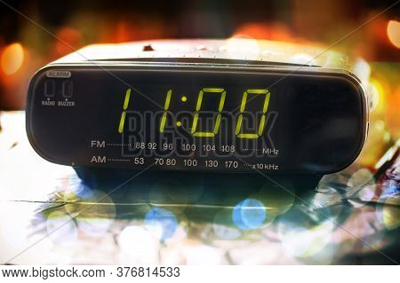 Black Digital Alarm Radio Clock.alarm Radio Clock Indicating Time To Wake Up.digital Clock Closeup D