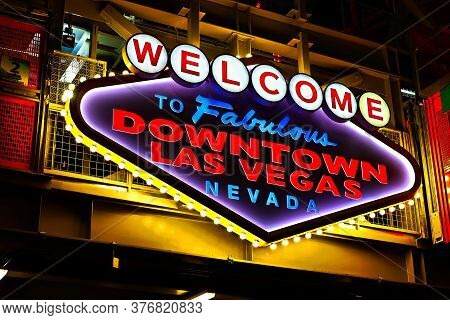 Las Vegas,nv/usa - Sep 12, 2018 : View Of The Fremont Street Experience In Las Vegas,bright Neon Lig