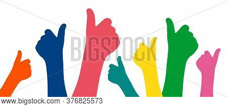 Like Hands Colorful Silhouette Banner Vector Illustration. Thumb Up Sign Flat Design