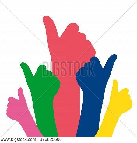 Like Hands Colorful Silhouette Vector Illustration. Thumb Up Sign Flat Design