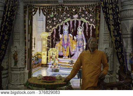 Mathura, India - April 11, 2014: Interior Of Prem Mandir (love Temple) A Hindu Temple In Vrindavan. 