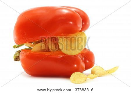 Chips in rode paprica