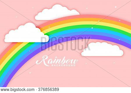 Arched Rainbow With Cloud Pink Background Vector Design Illustration