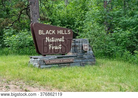 Spearfish, South Dakota - June 22, 2020: Sign For The Black Hills National Forest, A Popular Tourist