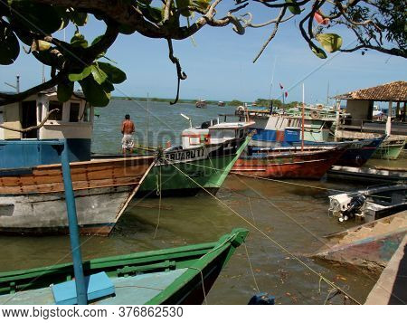 Santa Cruz Cabralia, Bahia / Brazil - December 6, 2010: Boats Are Seen In Port On The Banks Of The J