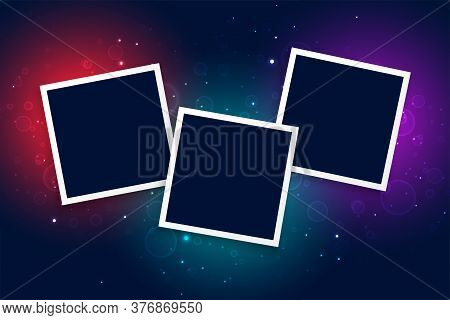 Three Photo Frames With Glowing Light Effect Background