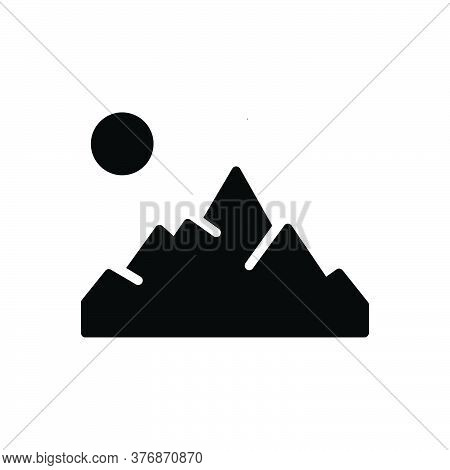 Black Solid Icon For Mountain Mountainview Sun Location Place Hill-station Peak Adventure Vintage