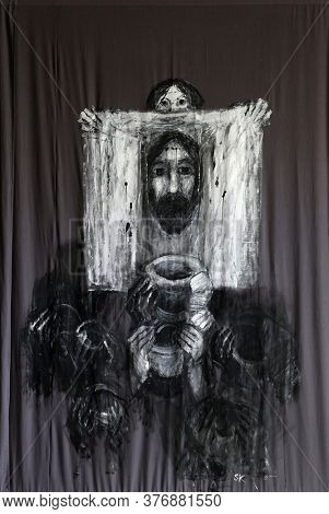 BAD URACH, GERMANY - OCTOBER 21, 2014: Lenten cloth by Sieger Koder in St. Joseph's Church in Bad Urach, Germany
