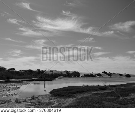 Salty Lagoon And Dunes, Coast Of Maspalomas, South Of Gran Canaria, Canary Islands, Spain