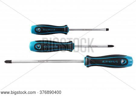 Novyy Urengoy, Russia - July 11, 2020: Screwdrivers Gross Isolated Over White Background.