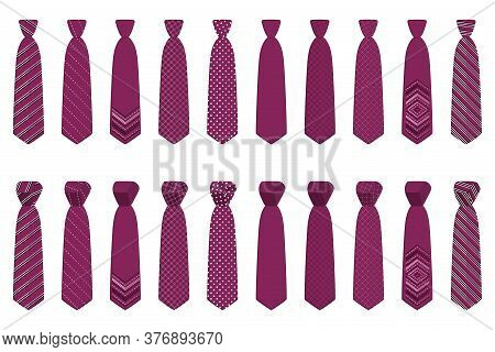 Illustration On Theme Big Set Ties Different Types, Neckties Various Size. Tie Pattern Consisting Of