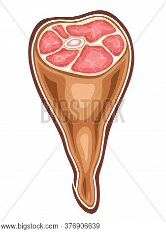 Vector Illustration Of Ham Leg On White Background.