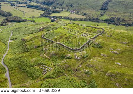 Aerial Of Hardknott Roman Fort Is An Archeological Site, The Remains Of The Roman Fort Mediobogdum,