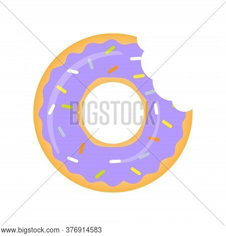 Violet Donuts Vector Isolated On White.  Donuts With A Mouth Bite. Sweet Donut With Purple Berry Gla