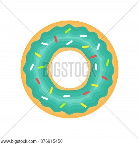 Green Donuts Vector Isolated On White. Sweet Dessert Donut With Green Glaze Illustration.