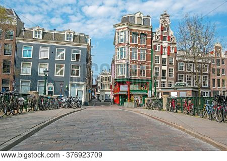 City scenic from Amsterdam at the Gelderse Kade in the Netherlands
