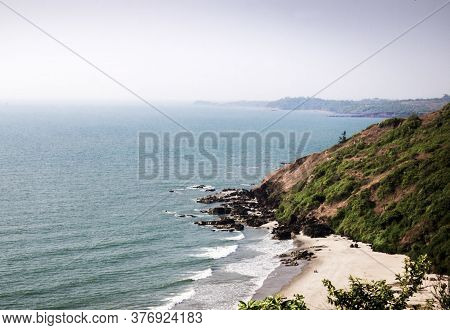 View Of The Ocean From The Top Of A Hill On Vagator Beach, Goa, India
