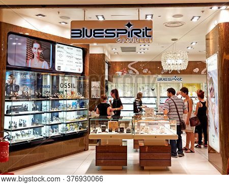 Rome, Italy - June 18, 2015. Bluespirit Jewelry Store In Rome, Italy With People Shopping. Bluespiri