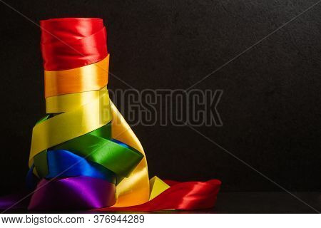 Ribbons In The Color Of The Lgbt Rainbow Flag In Bobins, Using How To Celebrate Homosexual, Gay, Les