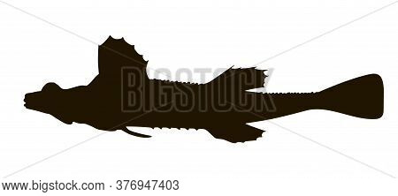 Sea Poacher. Black Hand Drawing Silhouette Vector Image.