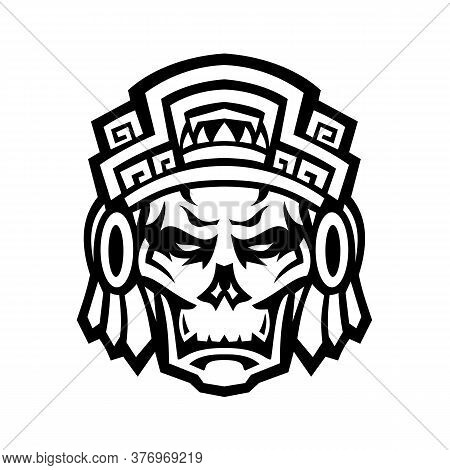 Mascot Icon Illustration Of A Skull Of A Noble Aztec Warrior Wearing Wood Helmet Or Headdress Viewed